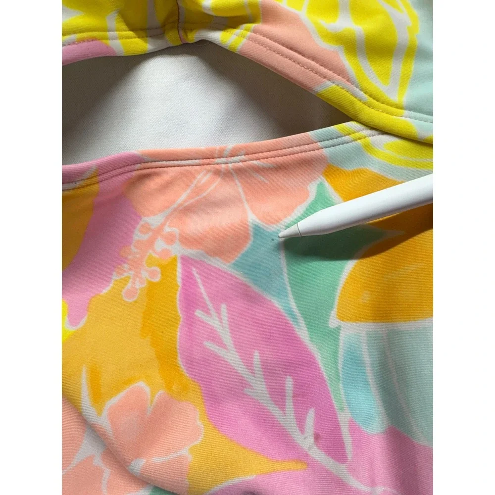 Cat & Jack Girls Tropical Floral Cutout One Piece Swimsuit Multicolor Size M‎ 8